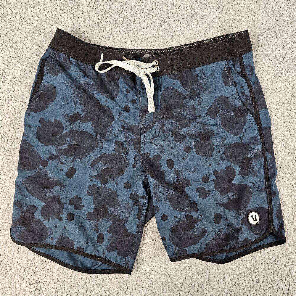 Vuori Board Shorts Mens 30 Blue Swim Trunks Watercolor Surf Swimwear Beach